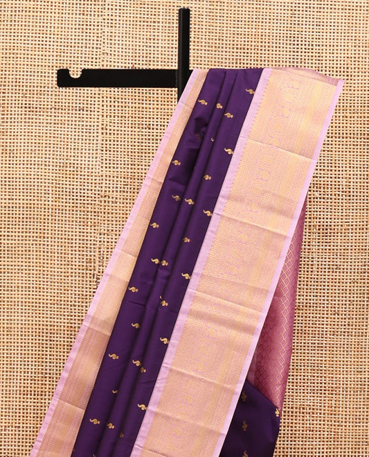Blue Budget Silk Saree, Embellished with Zari Buttas On Its Body, Complemented By Contrast Traditional Zari Design Woven Border, Intricately Designed Pallu, and Paired with a Contrast Blouse