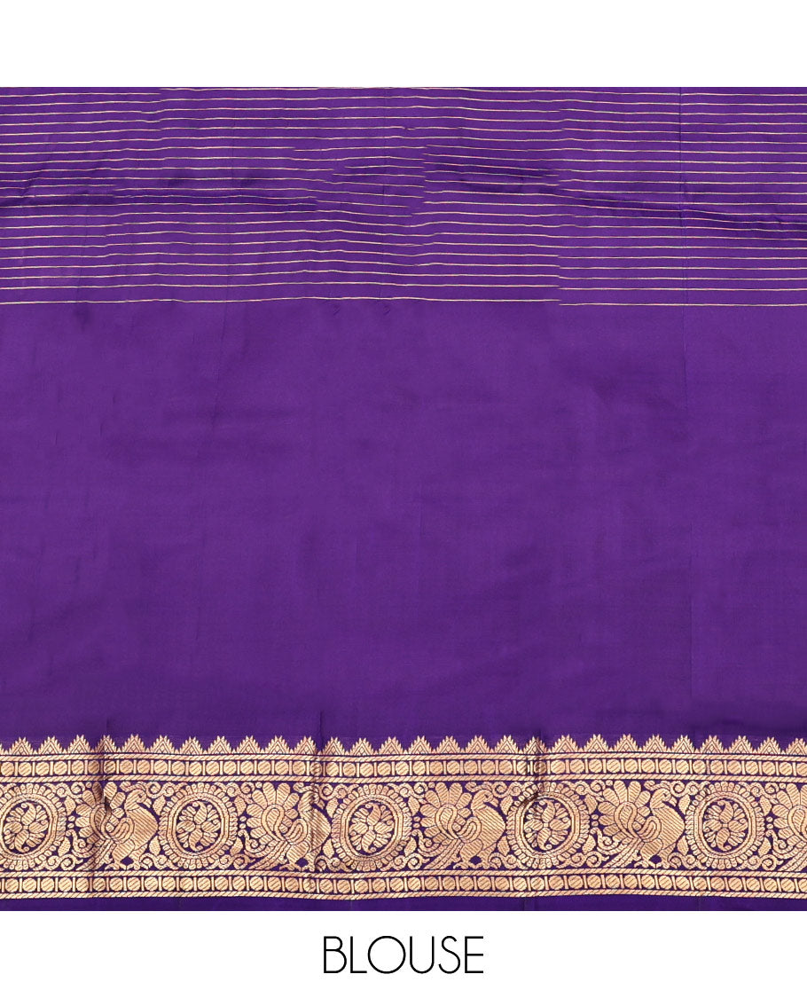 Violet Vasundhara Lite Silk Mix Saree, Artfully Detailed with Mayil-Chakram Buttas and Zari Checks All Over Its Body, Highlighted by a Zari Border of Thazampoo Rekkum, Paisa, Mayil, and Chakram Designs, a Grand Pallu, and Paired with a Matching Blouse
