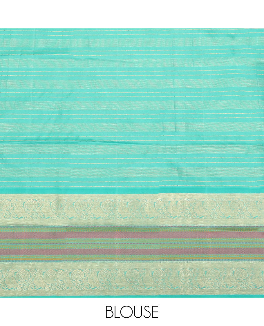 Blue Vasundhara Silk Saree, Adorned with Zari Buttas Enclosed Checks All Over Its Body, Complemented by a Contrast Border of Kathir, Muthu, and Rudraksham Designs, Grand Intricate Pallu, and Paired with a Contrast Blouse