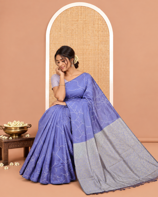 Borderless Blue South Cotton Saree