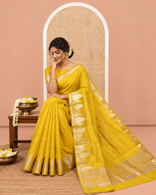 Yellow Plain Art Tussar Saree