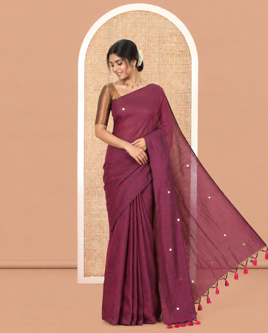 Borderless Purple Khadi Cotton Saree