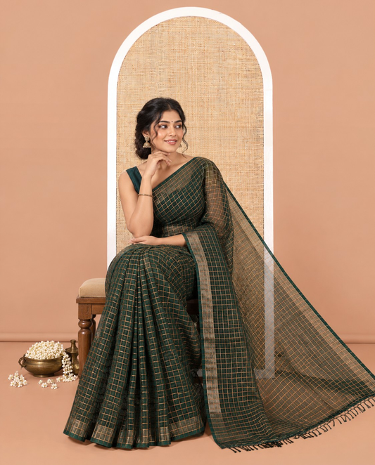 Borderless Green Chiffon Saree
