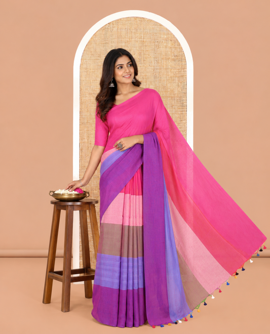 Borderless Violet Khadi Cotton Saree