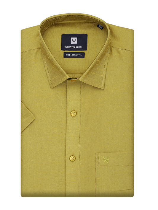 Mens Dupion Satin Regular Fit Lemon Yellow Colour Shirt