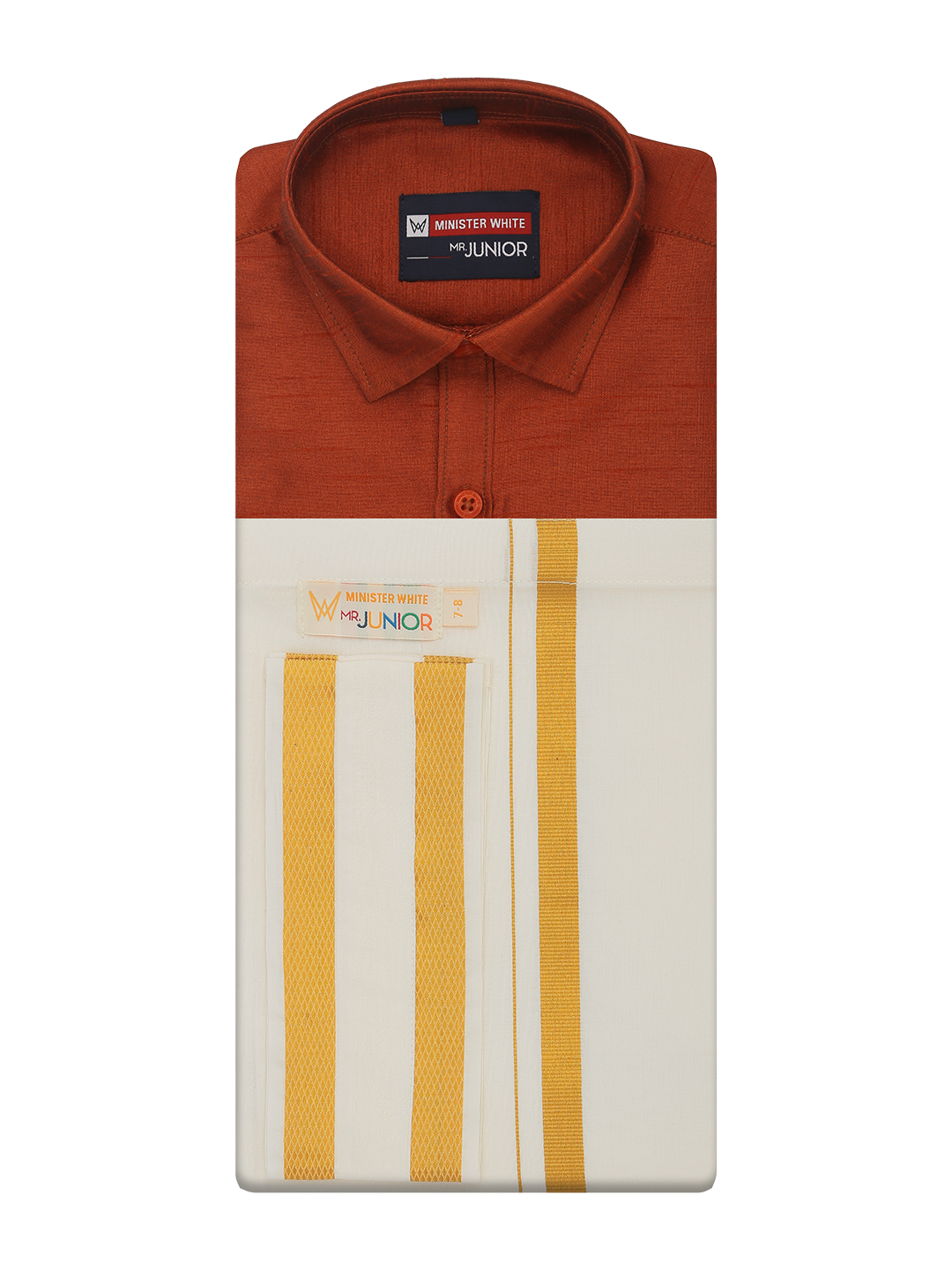 Boys Red Color Half Sleeves Shirt with Gold Jari Flexi Dhoti Adorable Boy