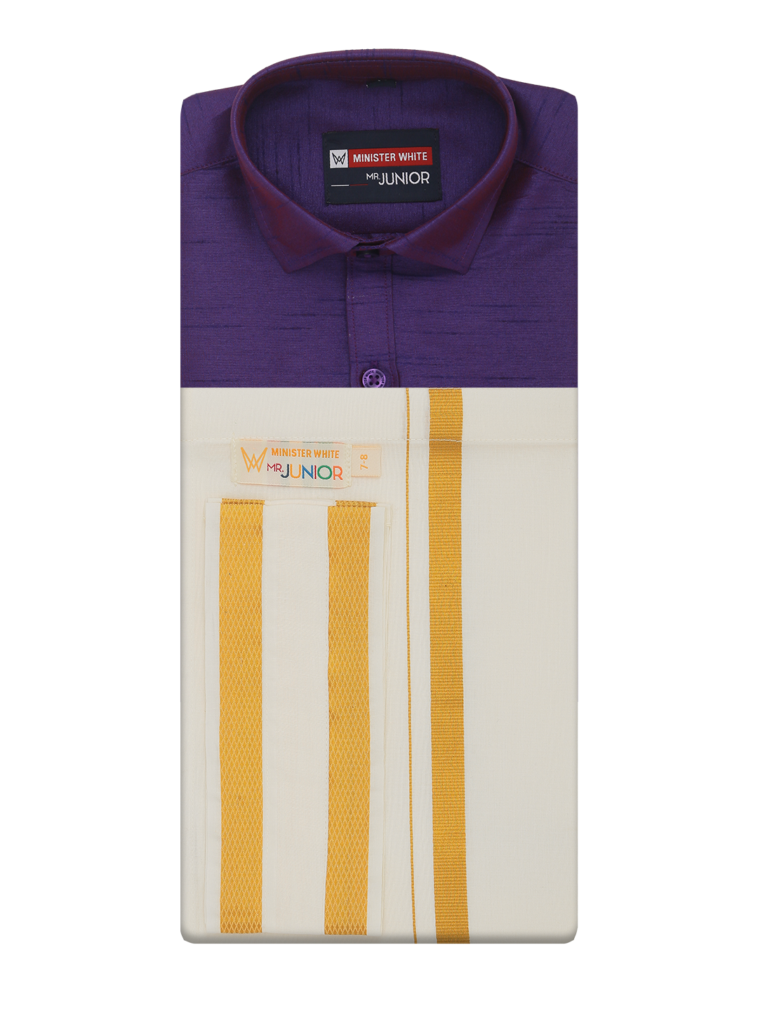 Boys Violet Color Half Sleeves Shirt with Gold Jari Flexi Dhoti Adorable Boy