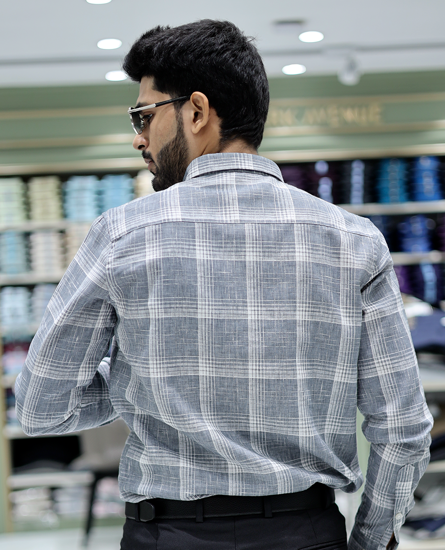 Grey Checked Cotton Casual Shirt