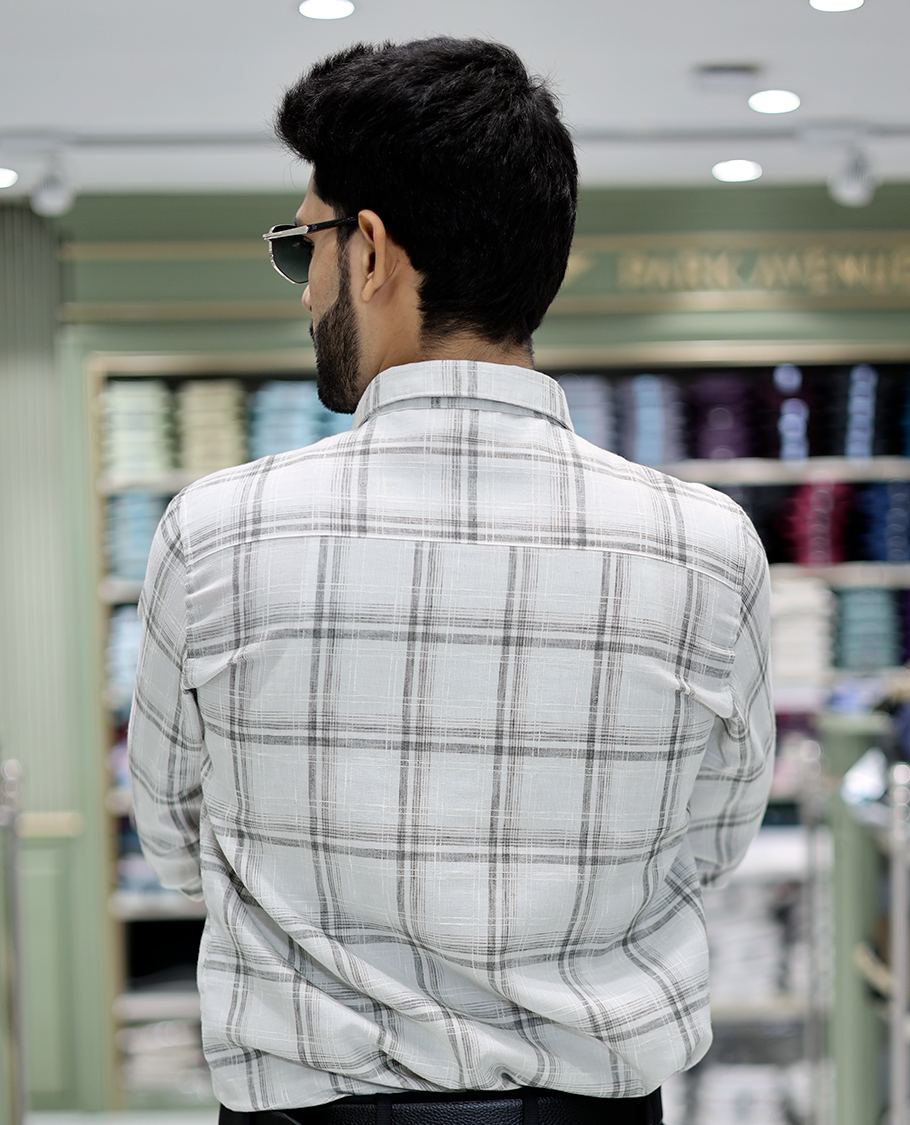 Light Grey Checked Cotton Casual Shirt