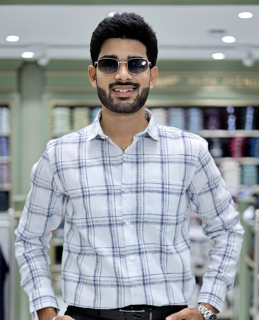 White Checked Cotton Casual Shirt