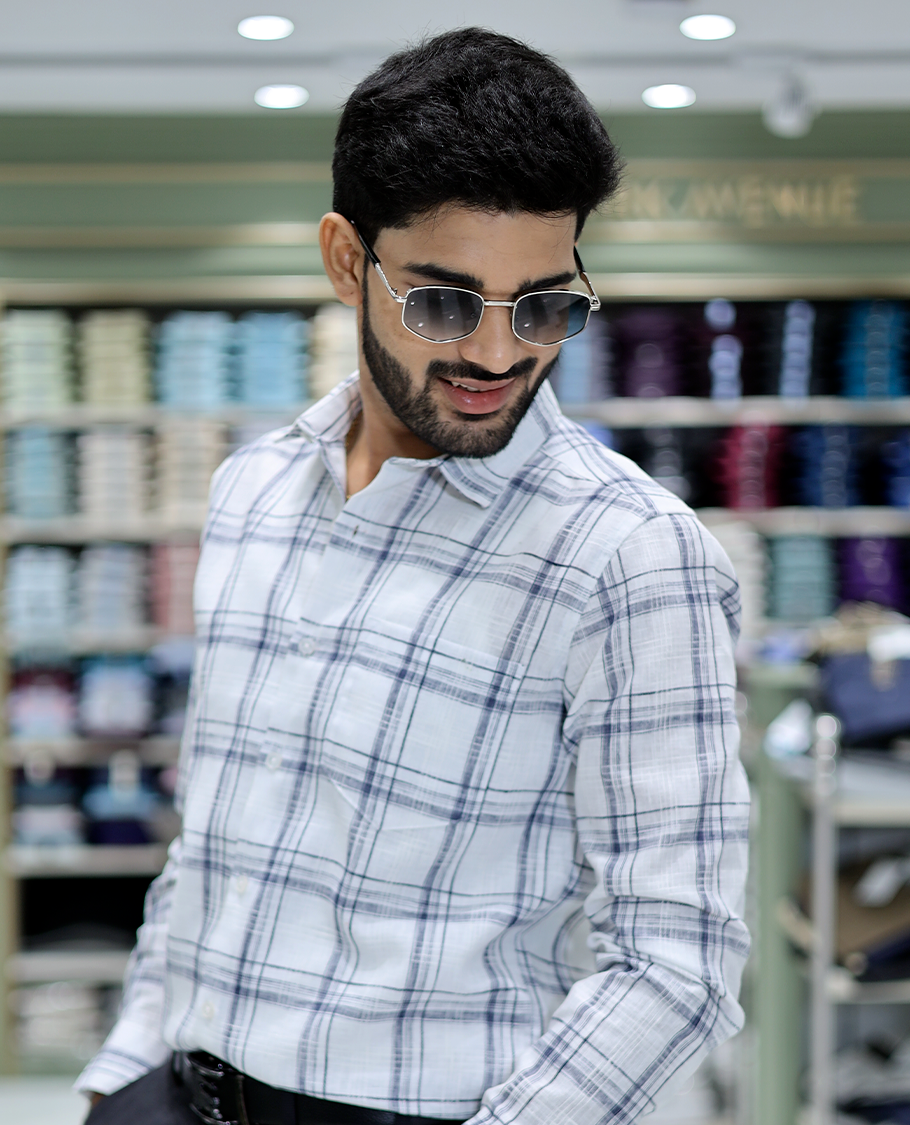 White Checked Cotton Casual Shirt