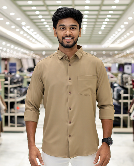 Biscuit Plain Cotton-Blended Casual Shirt, Comes with Full Sleeves, a Spread Collar, a Slim Fit, and Regular Length