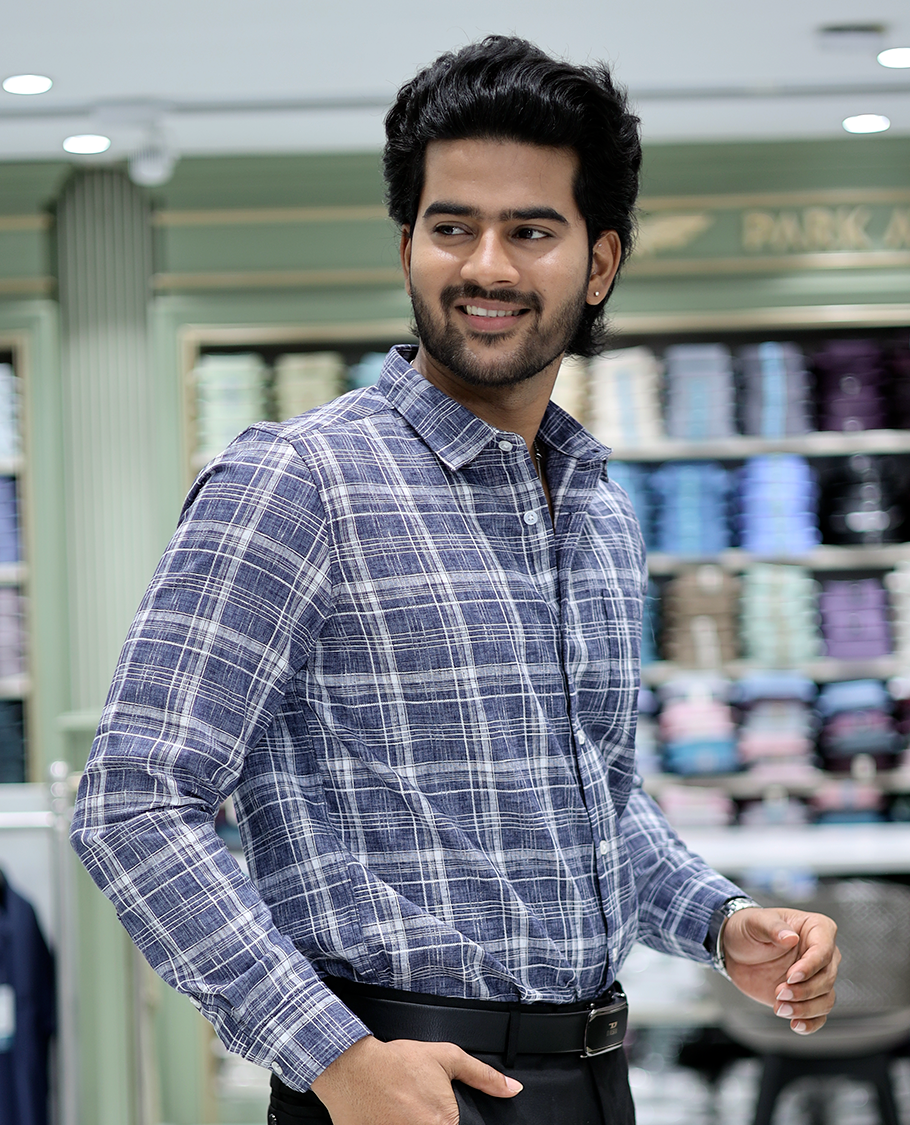 Blue  Checked Cotton Casual Shirt