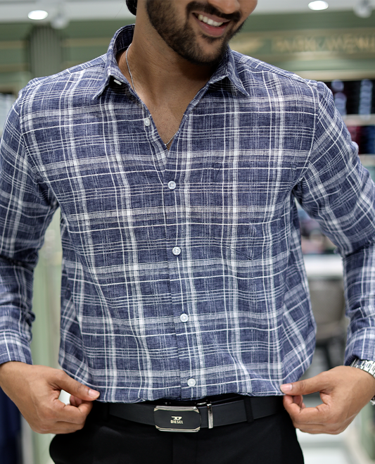 Blue  Checked Cotton Casual Shirt