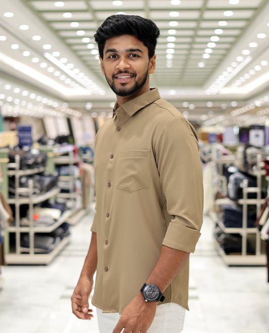 Biscuit Plain Cotton-Blended Casual Shirt, Comes with Full Sleeves, a Spread Collar, a Slim Fit, and Regular Length