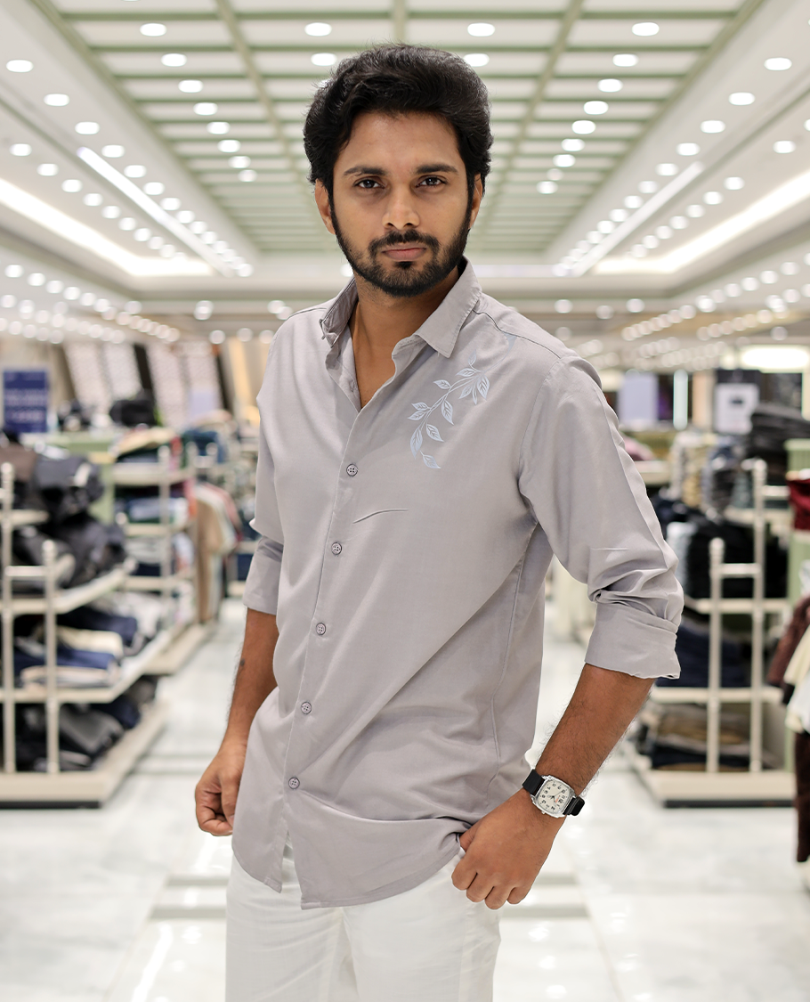 Cream Cotton-Blended Party Wear Shirt, Comes with Floral Print, Full Sleeves, a Spread Collar, a Slim Fit, and Regular Length