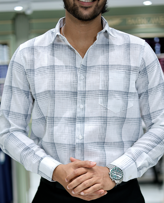 White Checked Cotton Casual Shirt