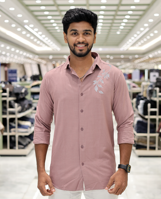Pink Cotton-Blended Party Wear Shirt, Comes with Floral Print, Full Sleeves, a Spread Collar, a Slim Fit, and Regular Length