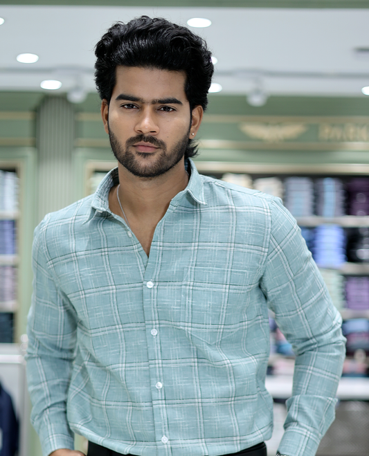 Green Checked Cotton Casual Shirt