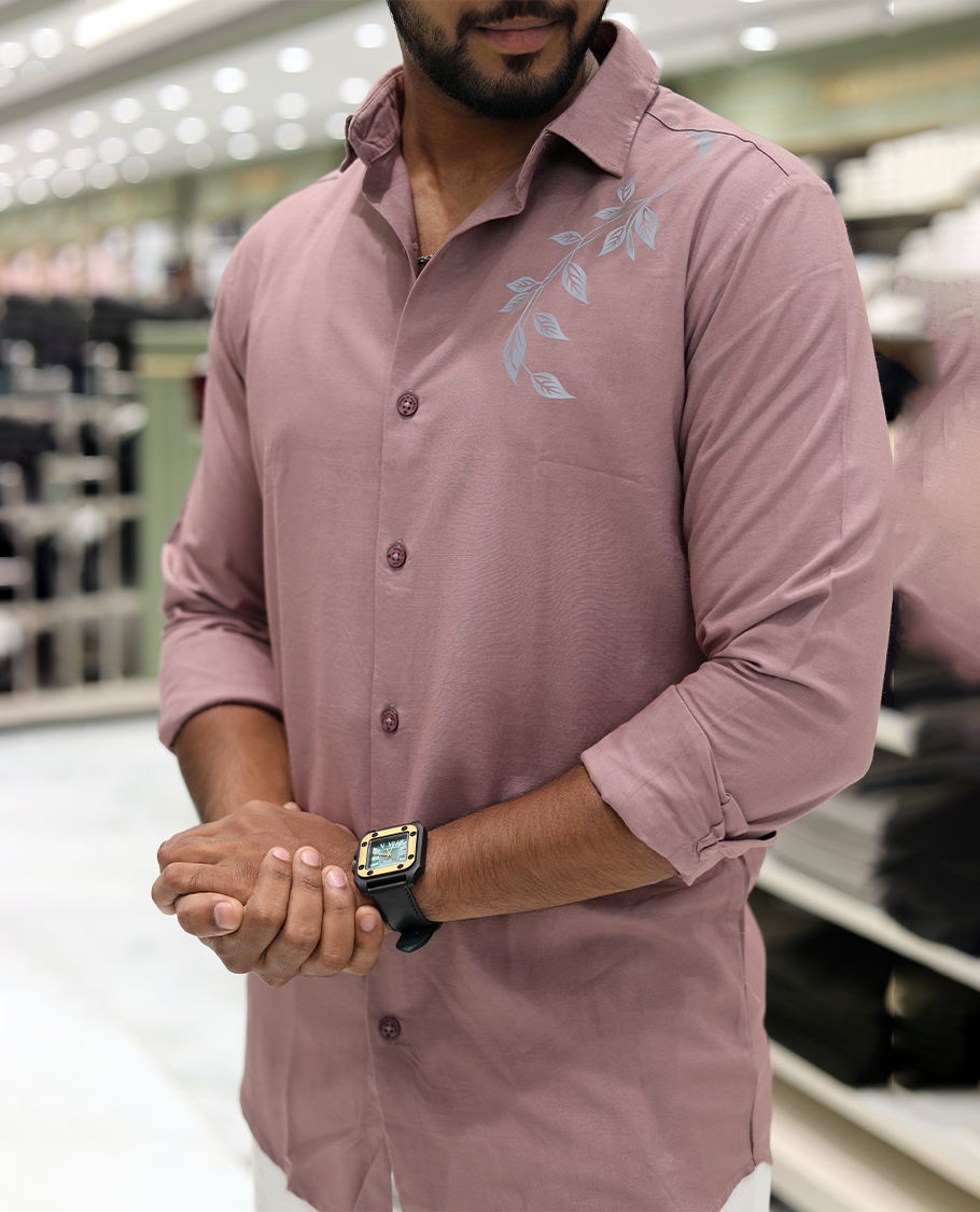 Pink Cotton-Blended Party Wear Shirt, Comes with Floral Print, Full Sleeves, a Spread Collar, a Slim Fit, and Regular Length