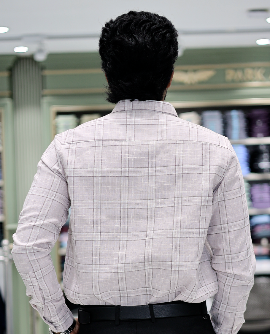 Taupe Checked Cotton Casual Shirt