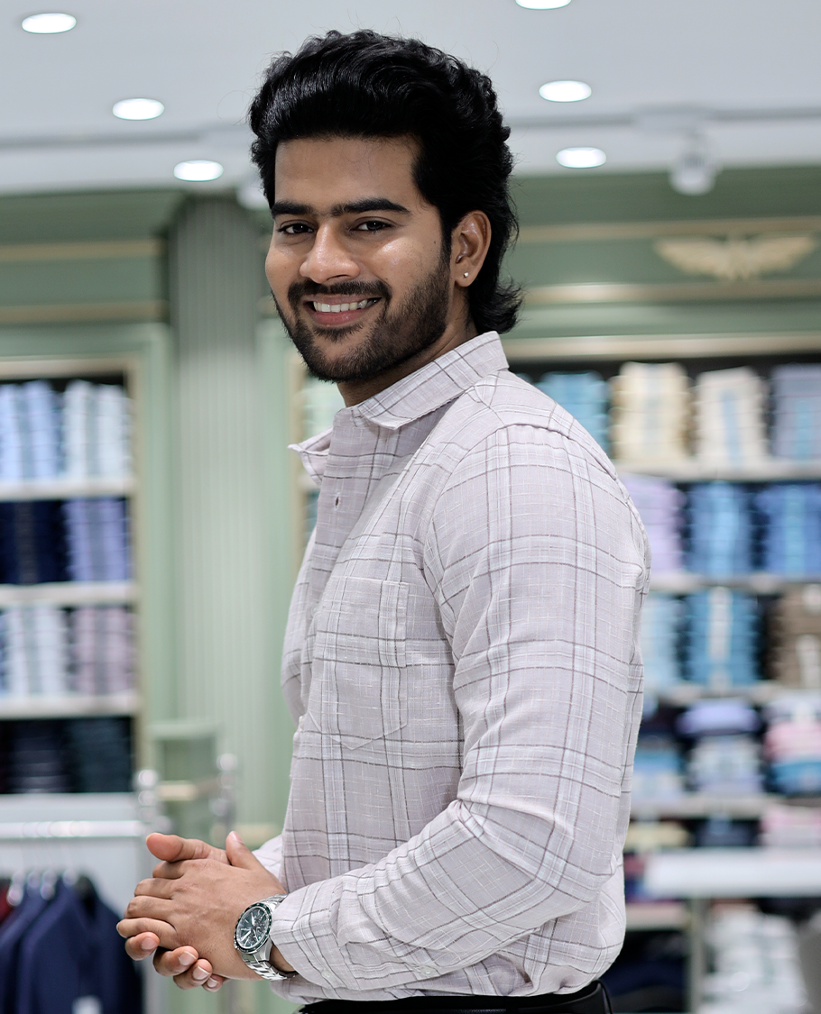 Taupe Checked Cotton Casual Shirt