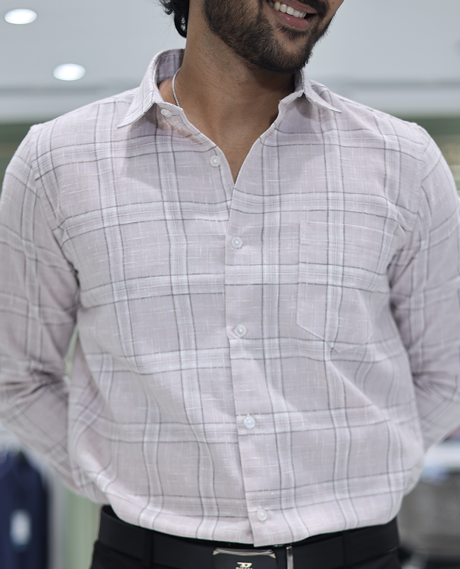 Taupe Checked Cotton Casual Shirt