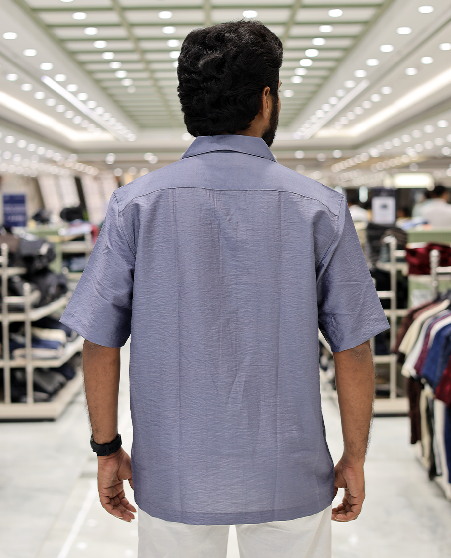 Grey Poly-Blended Causal Shirt, Comes with Floral Print, Half Sleeves, a Cuban Collar, a Boxy Fit, and Regular Length