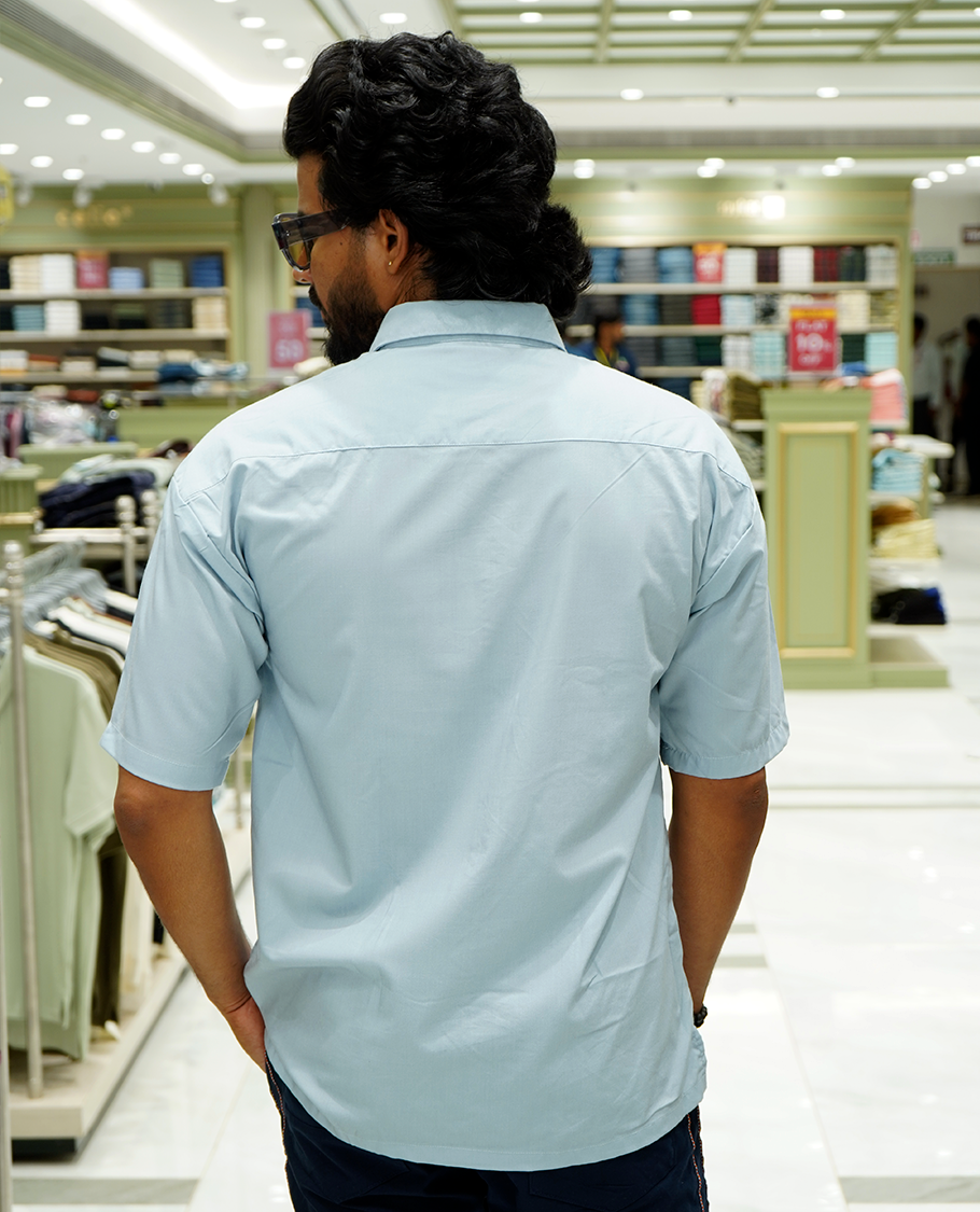 Blue Cotton-Blended Casual Shirt Features Floral Striped Print, Full Sleeves, a Spread Collar, a Slim Fit, and a Regular Length