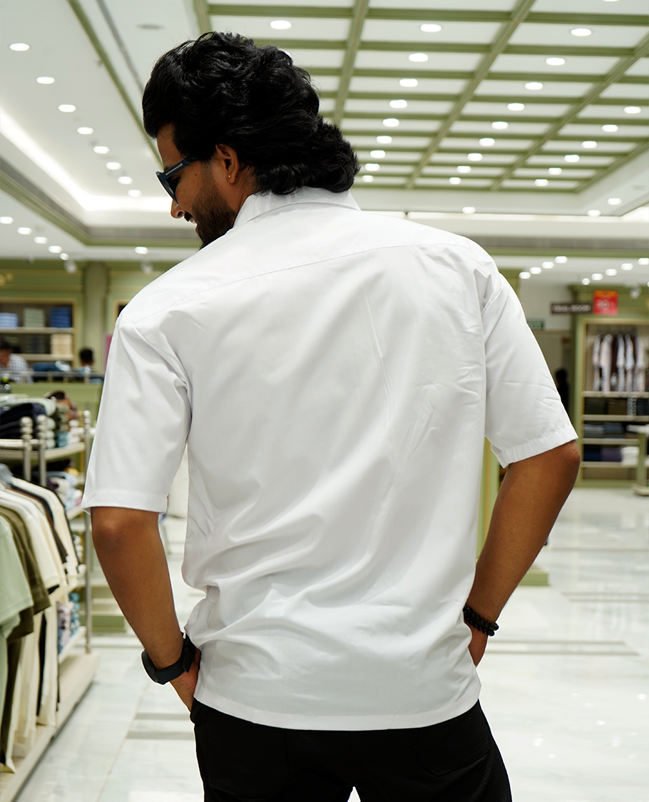 White Cotton-Blended Casual Shirt Features Floral Print, Full Sleeves, a Spread Collar, a Slim Fit, and a Regular Length