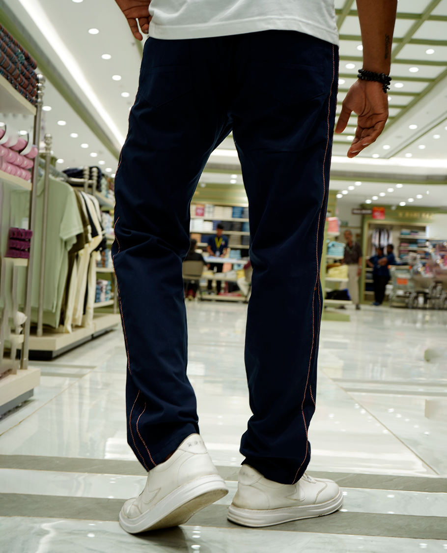 Blue Lycra Traveller Trousers Comes with a Regular Fit and a Regular Length