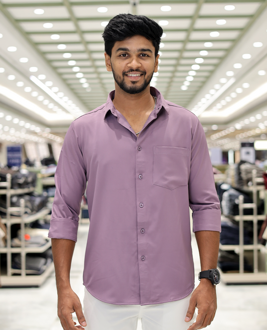 Lilac Plain Cotton-Blended Casual Shirt, Comes with Full Sleeves, a Spread Collar, a Slim Fit, and Regular Length