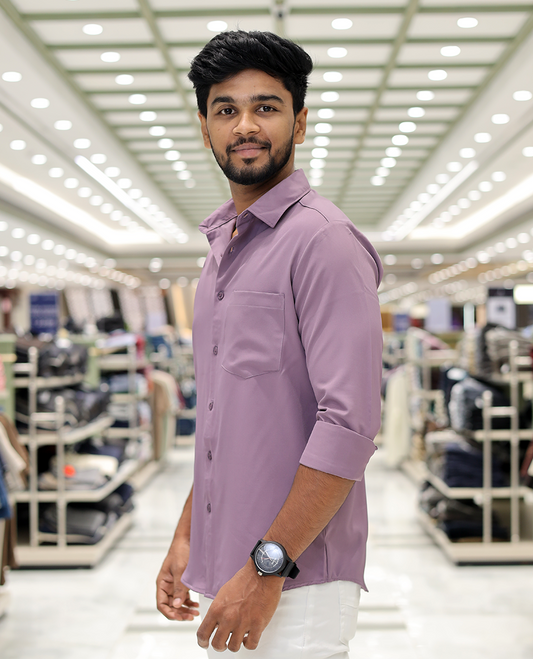 Lilac Plain Cotton-Blended Casual Shirt, Comes with Full Sleeves, a Spread Collar, a Slim Fit, and Regular Length