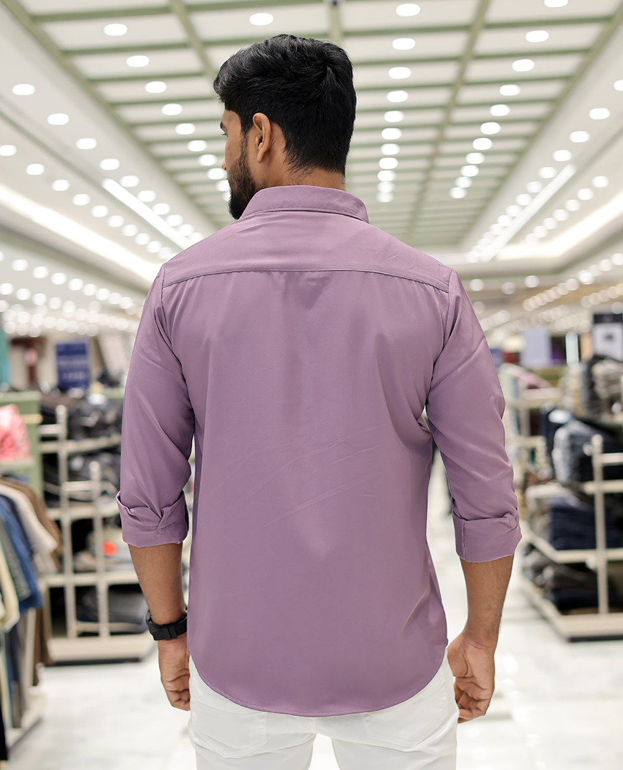 Lilac Plain Cotton-Blended Casual Shirt, Comes with Full Sleeves, a Spread Collar, a Slim Fit, and Regular Length