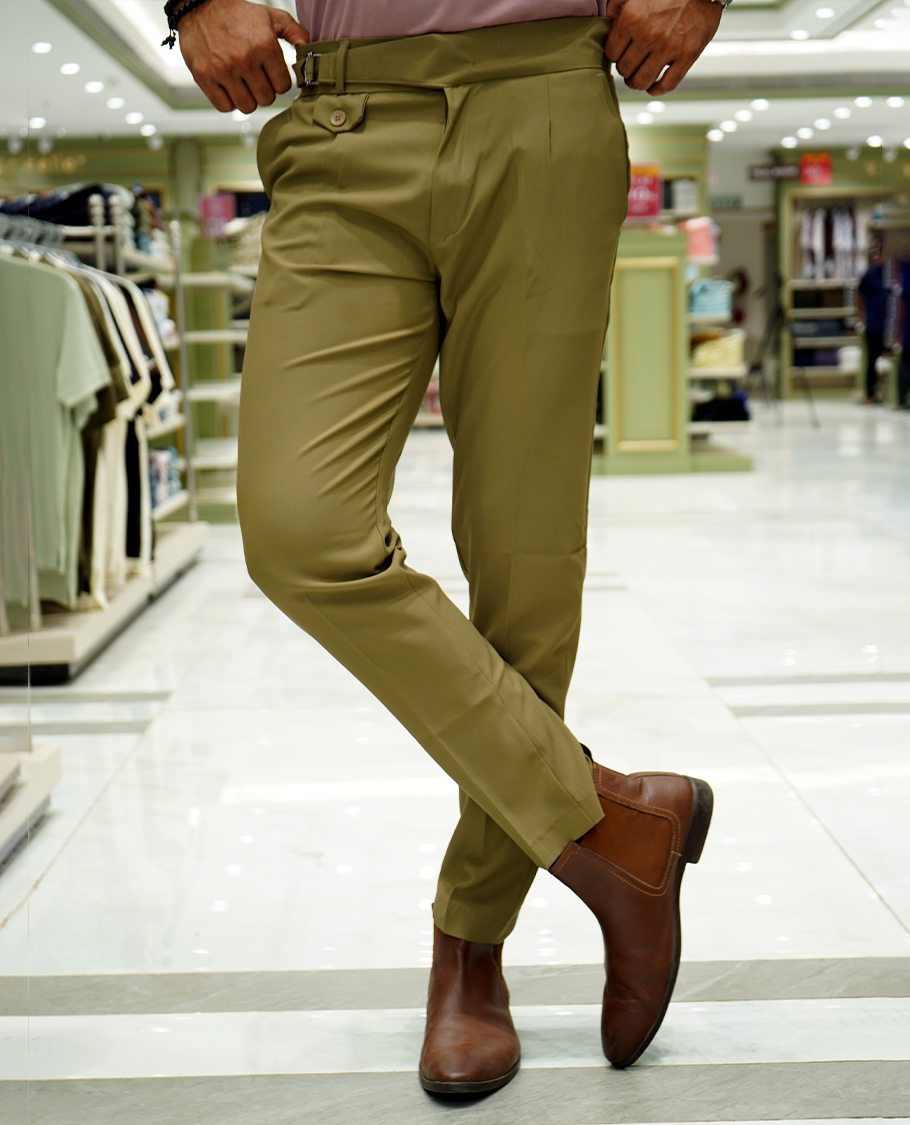 Khaki Plain Lycra Material Formal Gurkha Pants Comes with Regular Fit and Regular Length