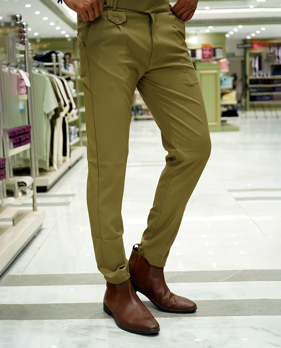 Khaki Plain Lycra Material Formal Gurkha Pants Comes with Regular Fit and Regular Length