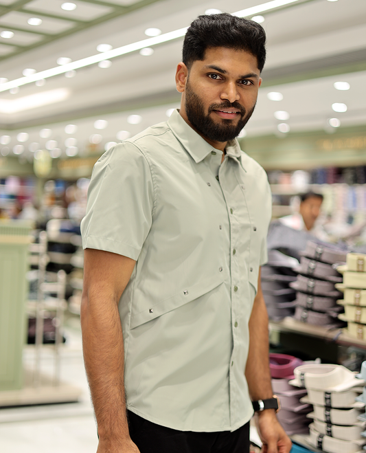 Light Green Cotton-Blended Casual Shirt Features Life-Quotes Backprint, Full-Sleeves, a Spread Collar, a Regular Fit, and a Regular Length