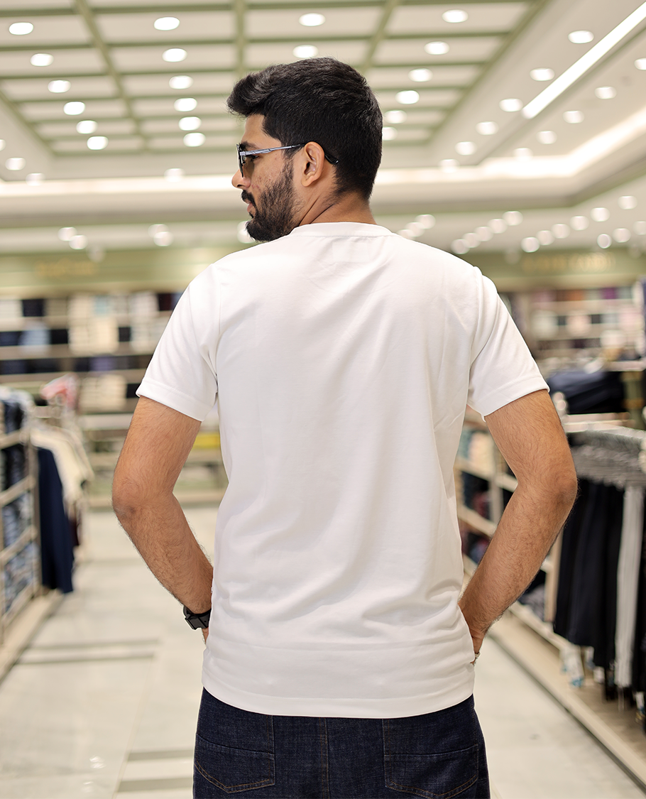 White Cotton-Blended T-Shirt Comes with Floral-Theme Embroidered Motifs, Half-Sleeves, a Crew Neck, a Slim Fit, and Regular Length
