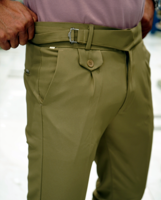 Khaki Plain Lycra Material Formal Gurkha Pants Comes with Regular Fit and Regular Length