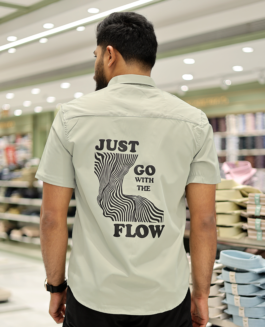 Light Green Cotton-Blended Casual Shirt Features Life-Quotes Backprint, Full-Sleeves, a Spread Collar, a Regular Fit, and a Regular Length