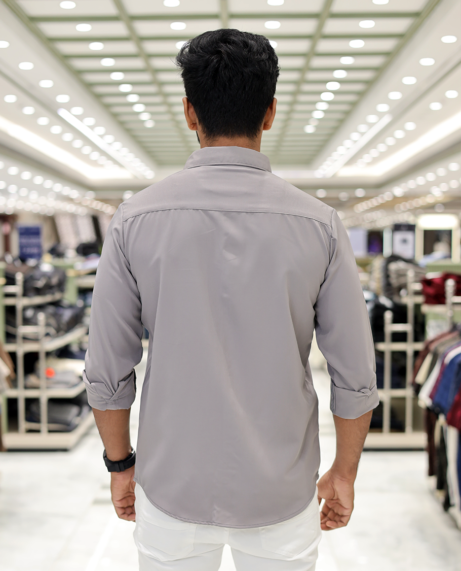 Grey Plain Cotton-Blended Casual Shirt, Comes with Full Sleeves, a Spread Collar, a Slim Fit, and Regular Length