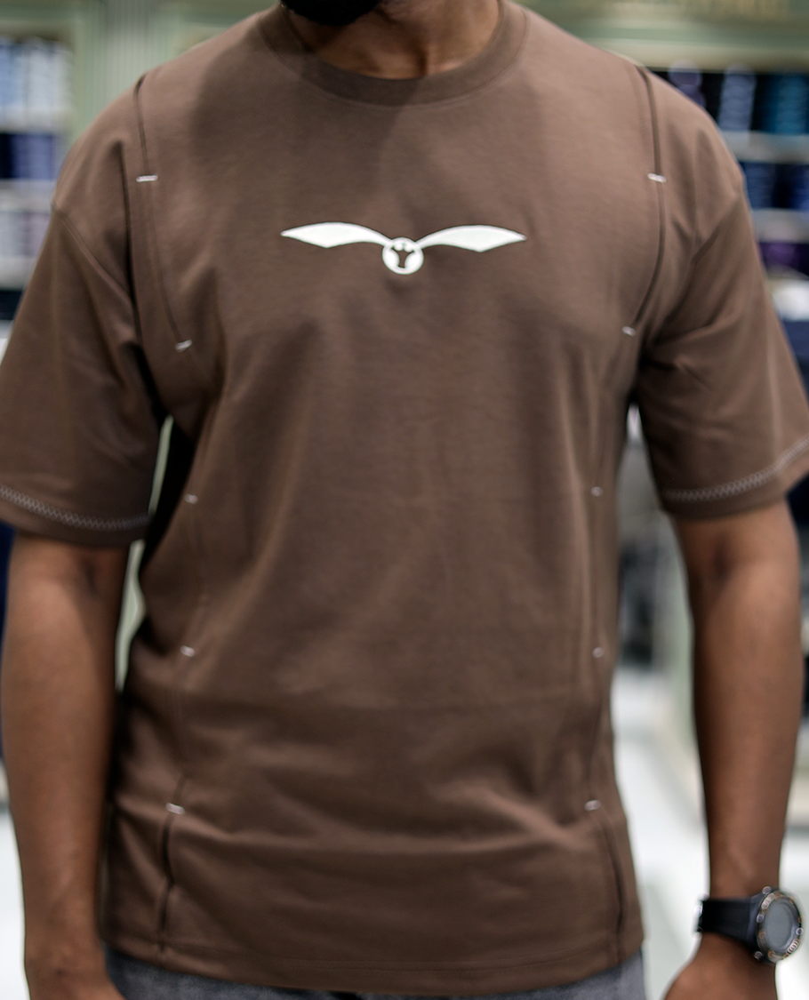 Brown Solid Cotton-Blended T-Shirt Features Half Sleeves, a Crew Neck, a Regular Fit, and a Regular Length