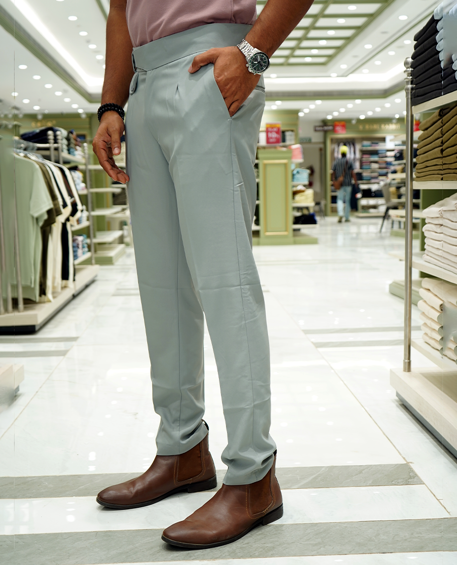 Light Grey Plain Lycra Material Formal Gurkha Pants Comes with Regular Fit and Regular Length