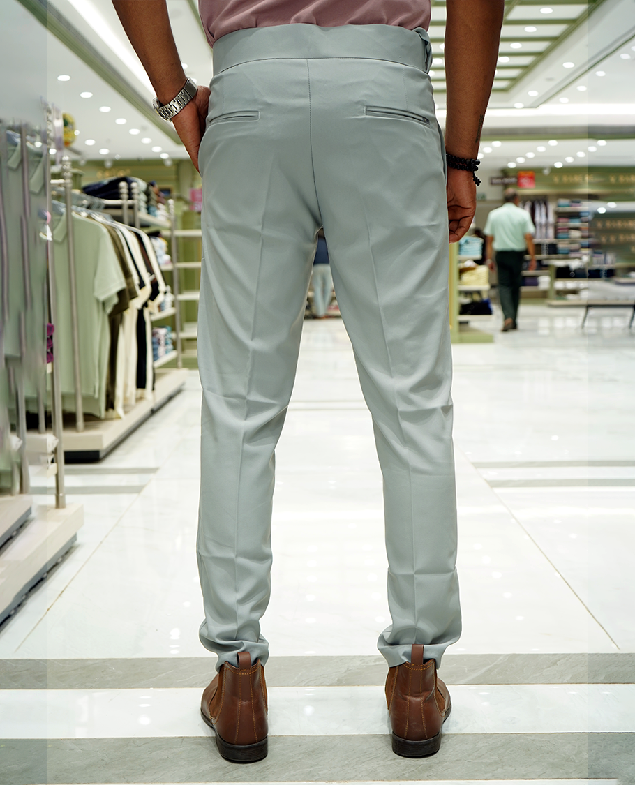 Light Grey Plain Lycra Material Formal Gurkha Pants Comes with Regular Fit and Regular Length