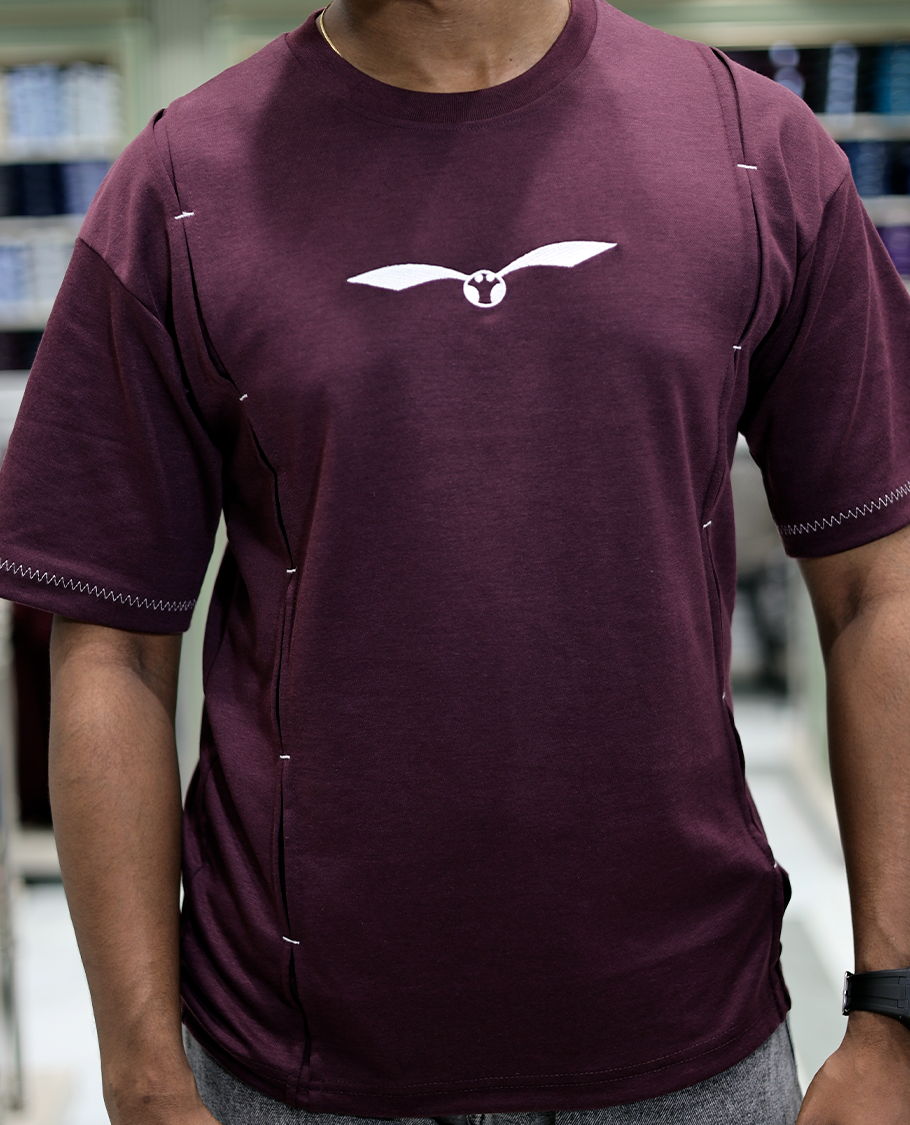 Burgundy Solid Cotton-Blended T-Shirt Features Half Sleeves, a Crew Neck, a Regular Fit, and a Regular Length