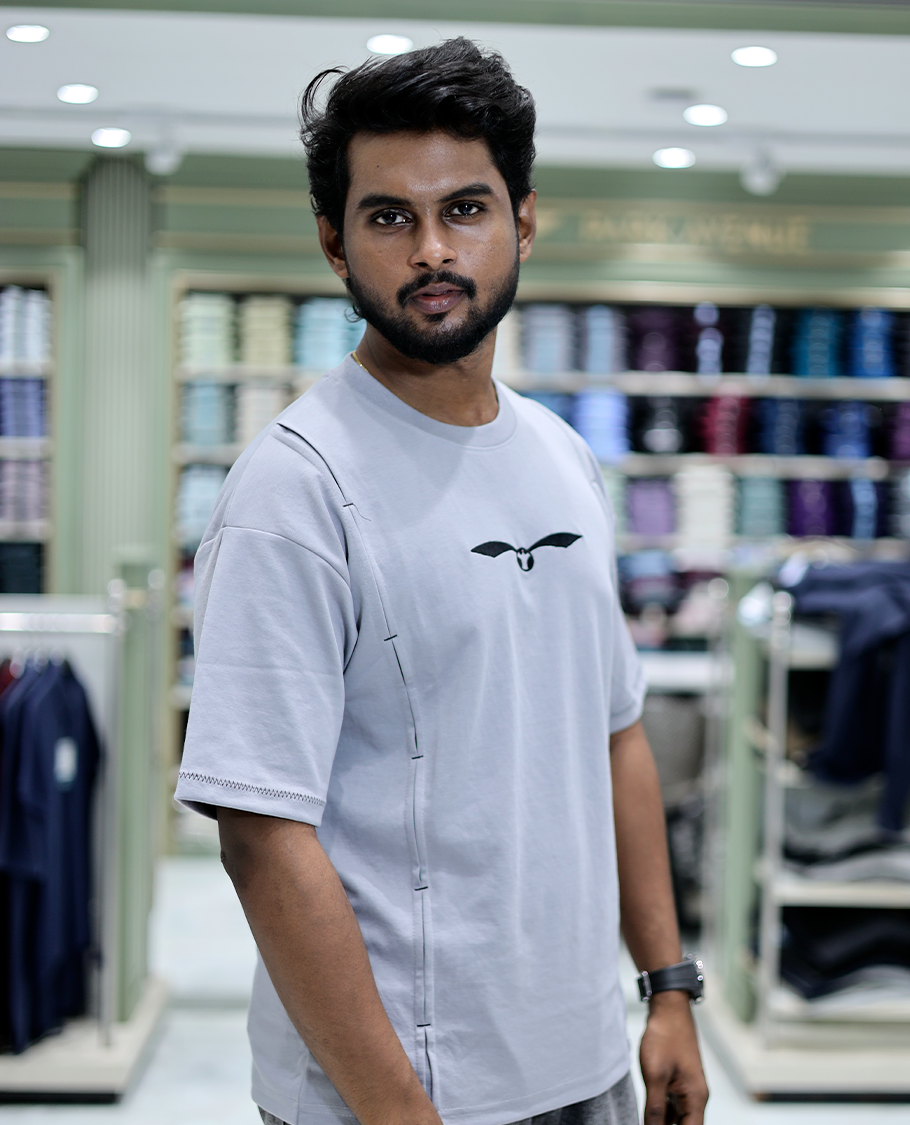 Grey Solid Cotton-Blended T-Shirt Features Half Sleeves, a Crew Neck, a Regular Fit, and a Regular Length
