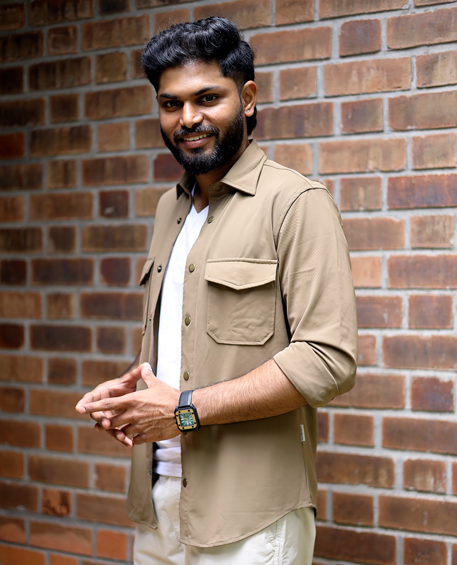 Khaki Solid Poly-Blended Casual Shirt Featuring Full Sleeves, a Spread Collar, a Slim Fit, and Regular Length