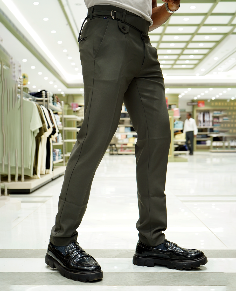 Dark Grey Plain Lycra Material Formal Gurkha Pants Comes with Regular Fit and Regular Length