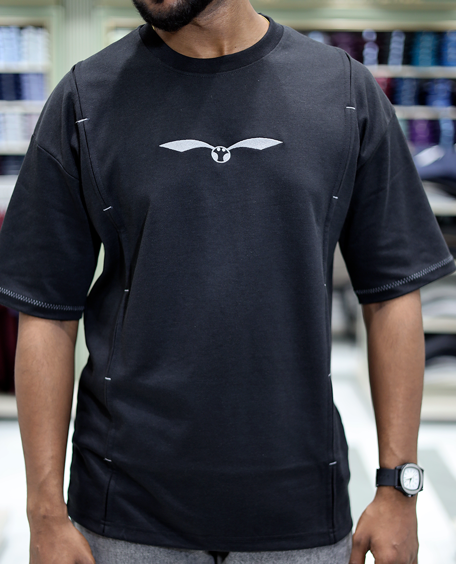 Black Solid Cotton-Blended T-Shirt Features Half Sleeves, a Crew Neck, a Regular Fit, and a Regular Length
