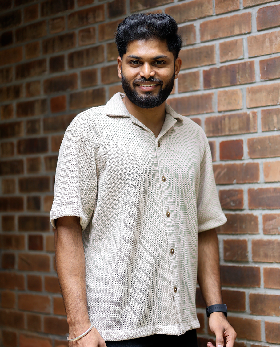 Cream Cotton-Blended Crochet Casual Shirt Features Half Sleeves, a Regular Fit, a Cuban Collar, and a Regular Length